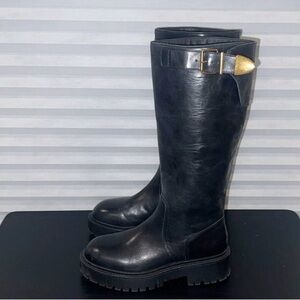 STEVE MADDEN Buster Chunky Platform Black Leather Boots